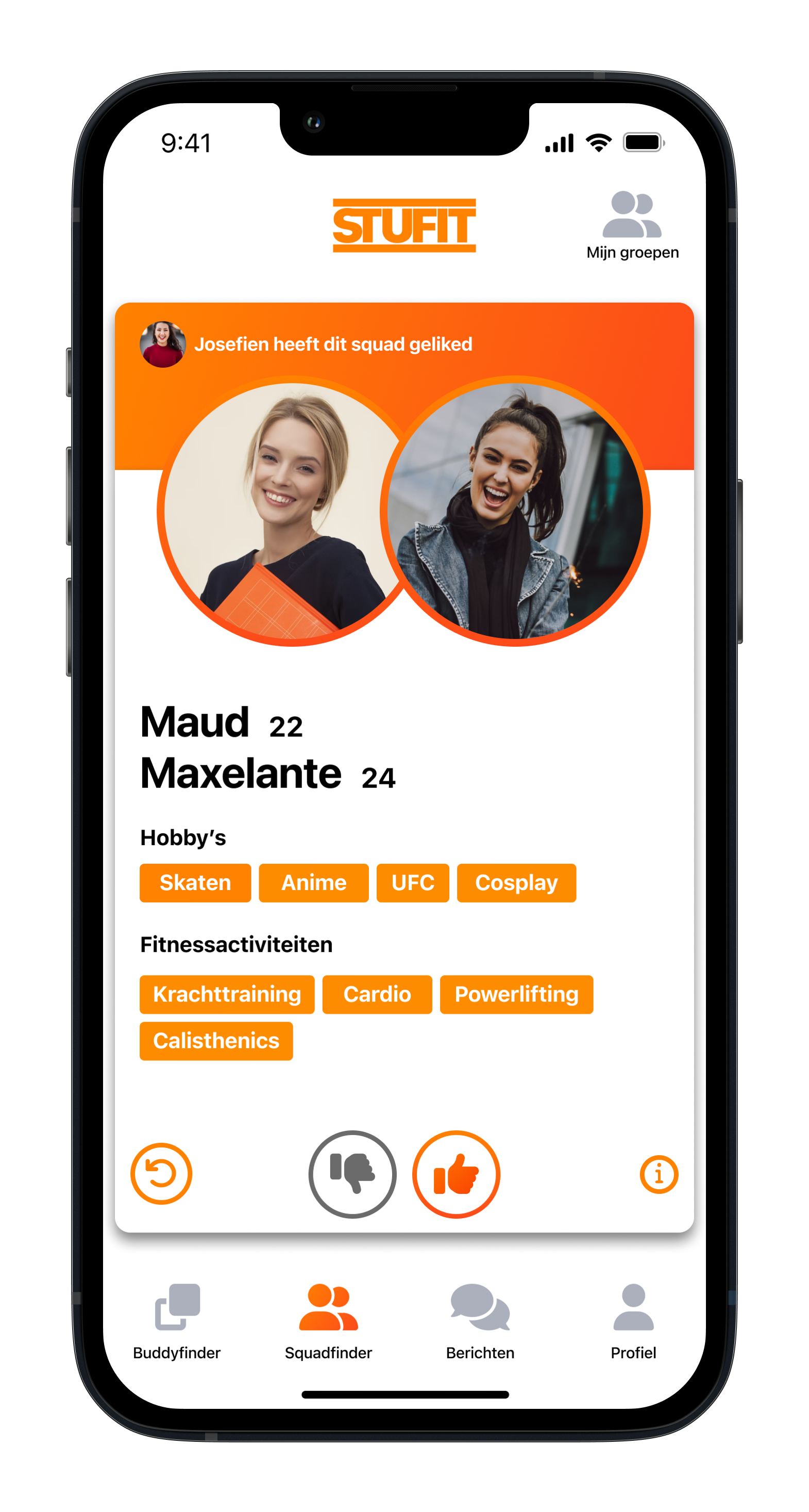 Squadfinder - Swipe scherm